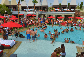 LAS VEGAS, NV - JULY 12: A general view at the Palms Pool during Jon Taffer's On the Rocks Las Vegas event at the Palms Casino Resort on July 12, 2013 in Las Vegas, Nevada. (Photo by Bryan Steffy/WireImage)