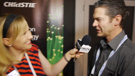 Christie Director of Marketing, Steve Capling chats with YBLTV Anchor, Erika Blackwell at NAB 2014 on the Future of Projection Technology
(Image Courtesy: Christie/Your Biz LIVE).