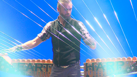 William Close strung his Earth Harp from the stage to the balcony of Mary D'Angelo Performing Arts Center.