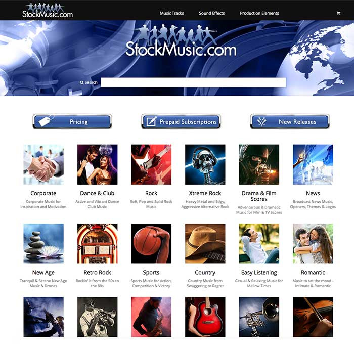 StockMusic.com Launches Re-Designed Web Site. StockMusic.com Home Page.