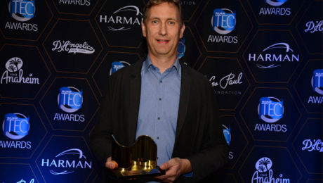 Jürgen Kockmann, Product Management, Live Performance & Music, accepted two awards on behalf of Sennheiser during the NAMM TEC Awards ceremony on January 21, 2017 (photo courtesy of NAMM Foundation)