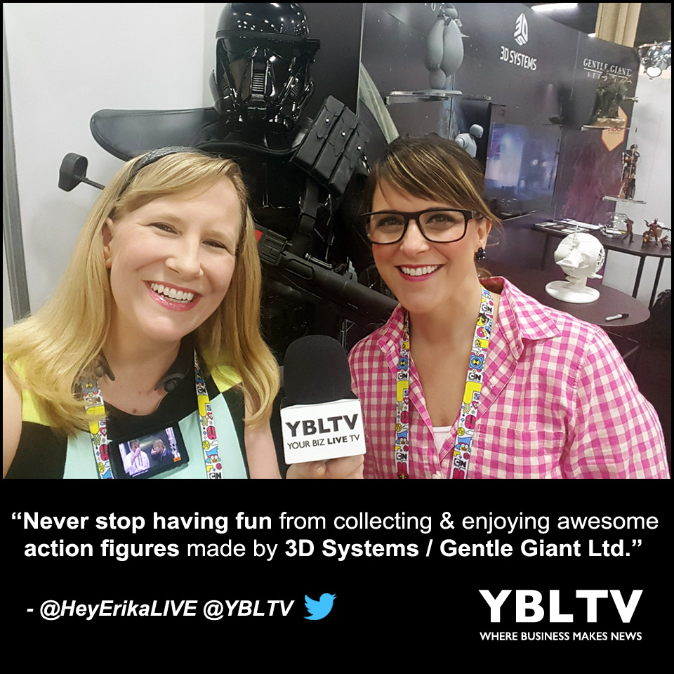 3D Systems / Gentle Giant Ltd. Director of Product Development, Ashly Powell with YBLTV Anchor, Erika Blackwell at Licensing Expo 2017.
